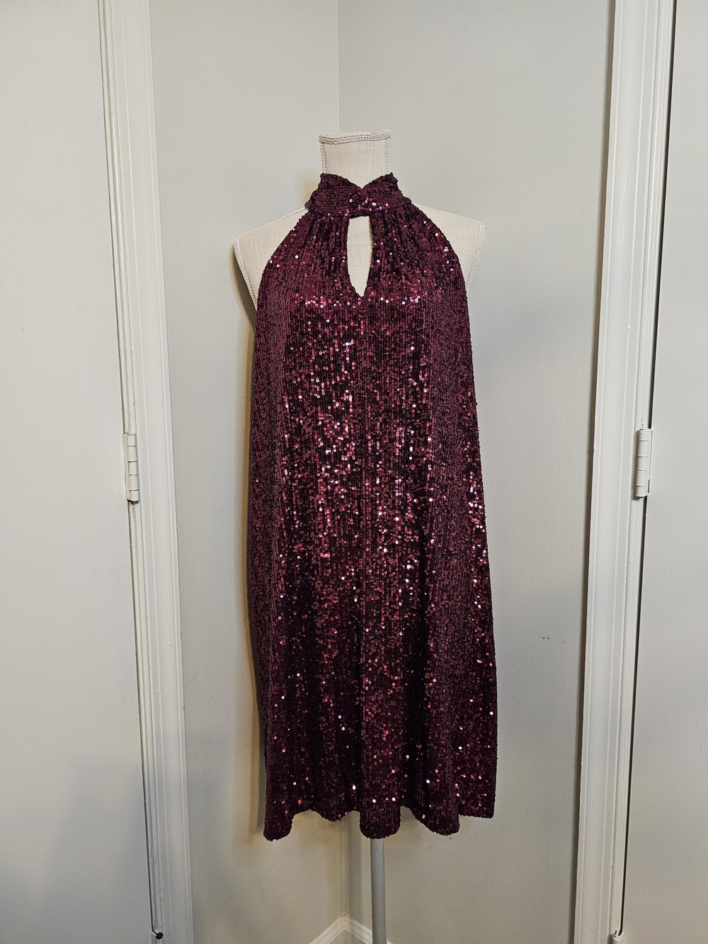The Limited Deep Wine Sequin Halter Dress